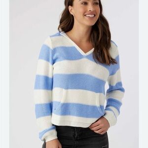 NWT O'Neill Striped Knit Catamaran Sweater in Caribbean Blue and White
